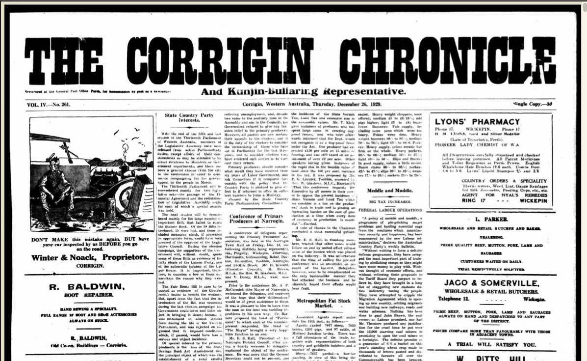 Corrigin Chronicle 1929